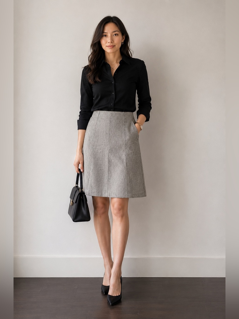 Sophia Made in Japan Wool Linen Silk A-Line Midi Skirt Small